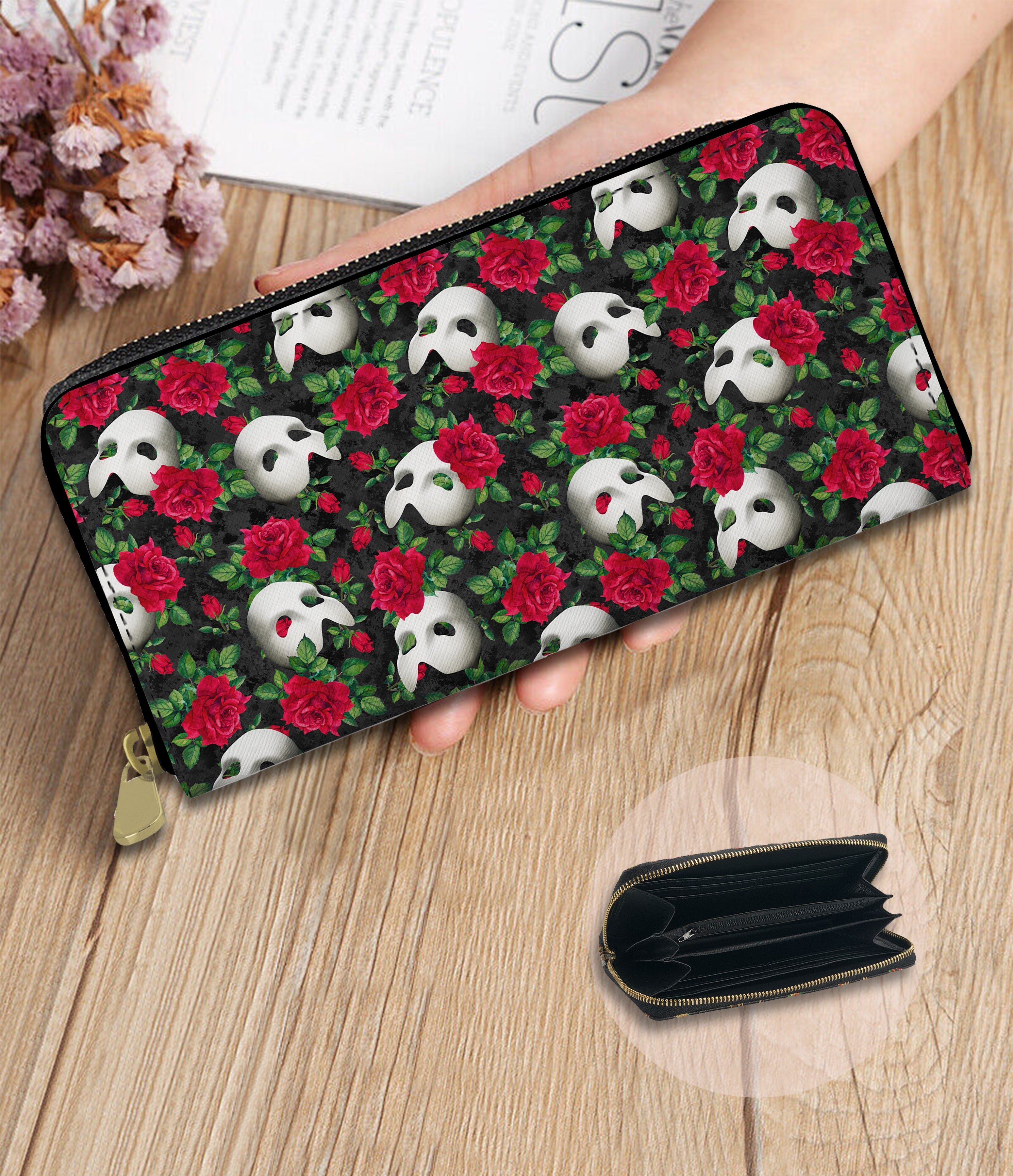 RTS - Phantom Roses Zip Around Wallet w/ Wrist Strap