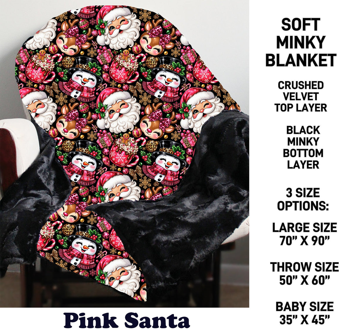 MN8K - Pink Santa Minky Blanket - Preorder Due 10/18 ETA: Early Dec