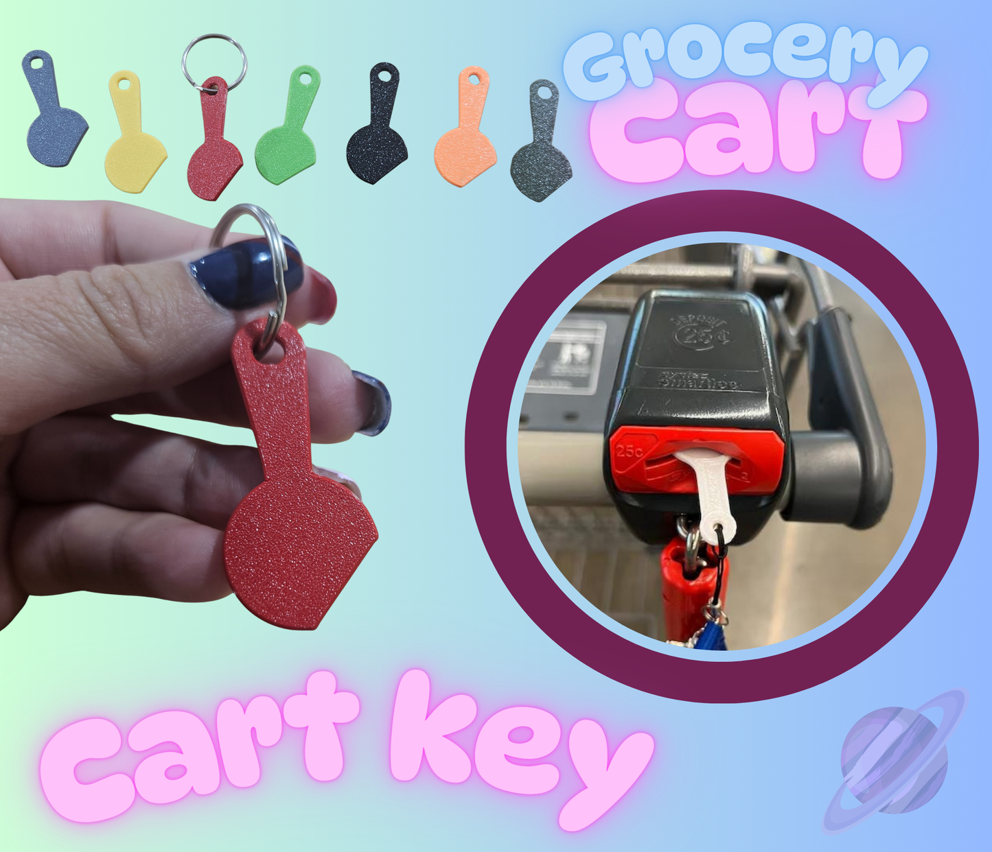 3D PRINTED SHOPPING CART KEYS-3 PACK