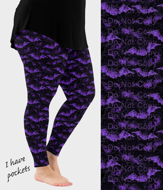 RTS - Purple Grunge Bats Leggings w/ Pockets