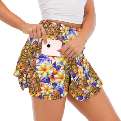 Luau Rebels 2 Women's High Waist Layered Ruffle  Pocket Sports Skirts