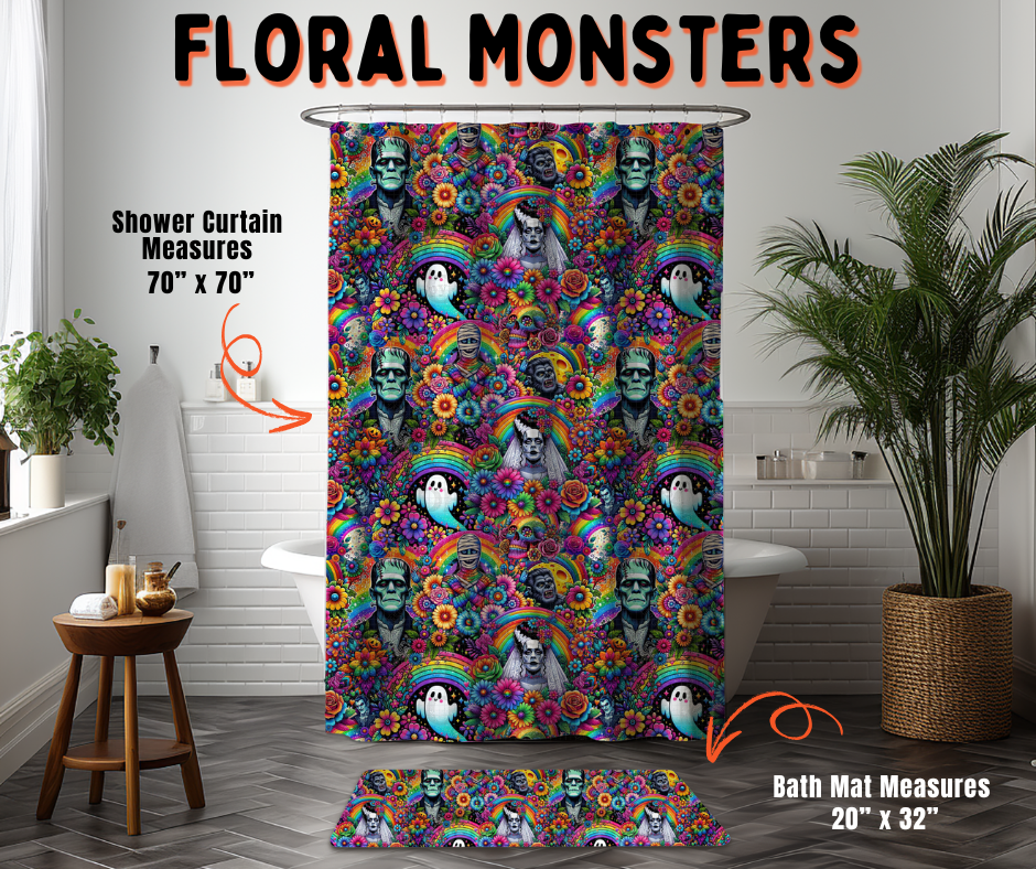 Preorder! Closes 6/10. ETA Sept. Floral Monsters Custom Shower Curtain and/or Bath Mat