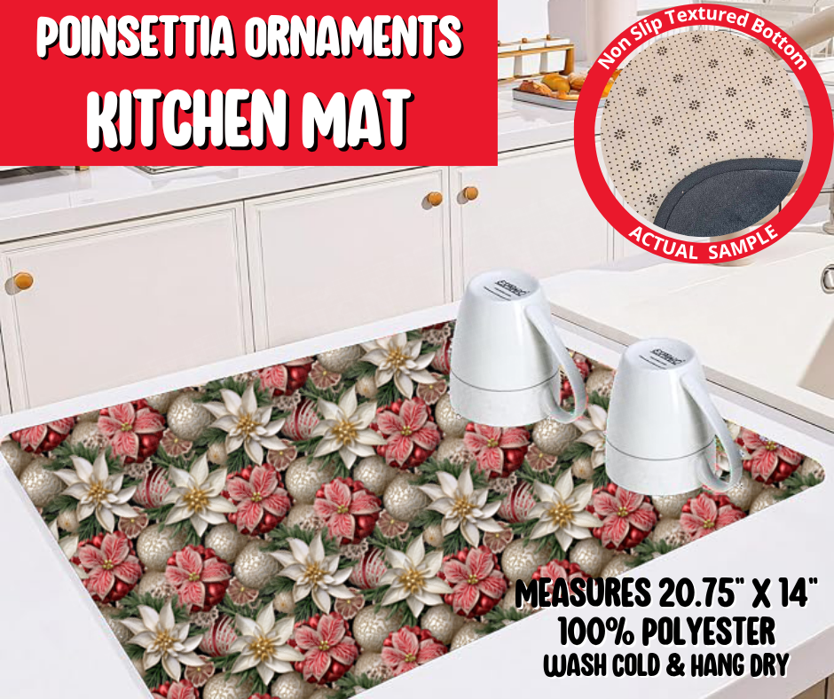 Preorder! Closes 8/20. ETA Nov. Poinsettia Ornaments Kitchen Mat