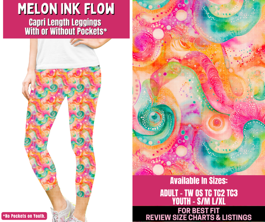 Preorder! Closes 12/31. ETA March. Melon Ink Flow Full Length Capri Length Leggings w/wo Pockets