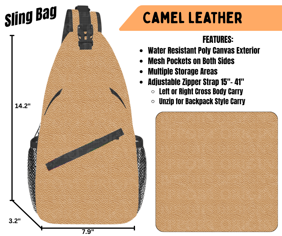 Preorder! Closes 6/22. ETA Sept. Camel Leather Sling Bag