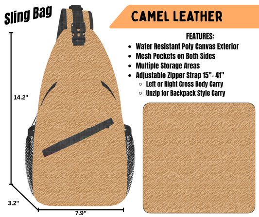 Preorder! Closes 6/22. ETA Sept. Camel Leather Sling Bag