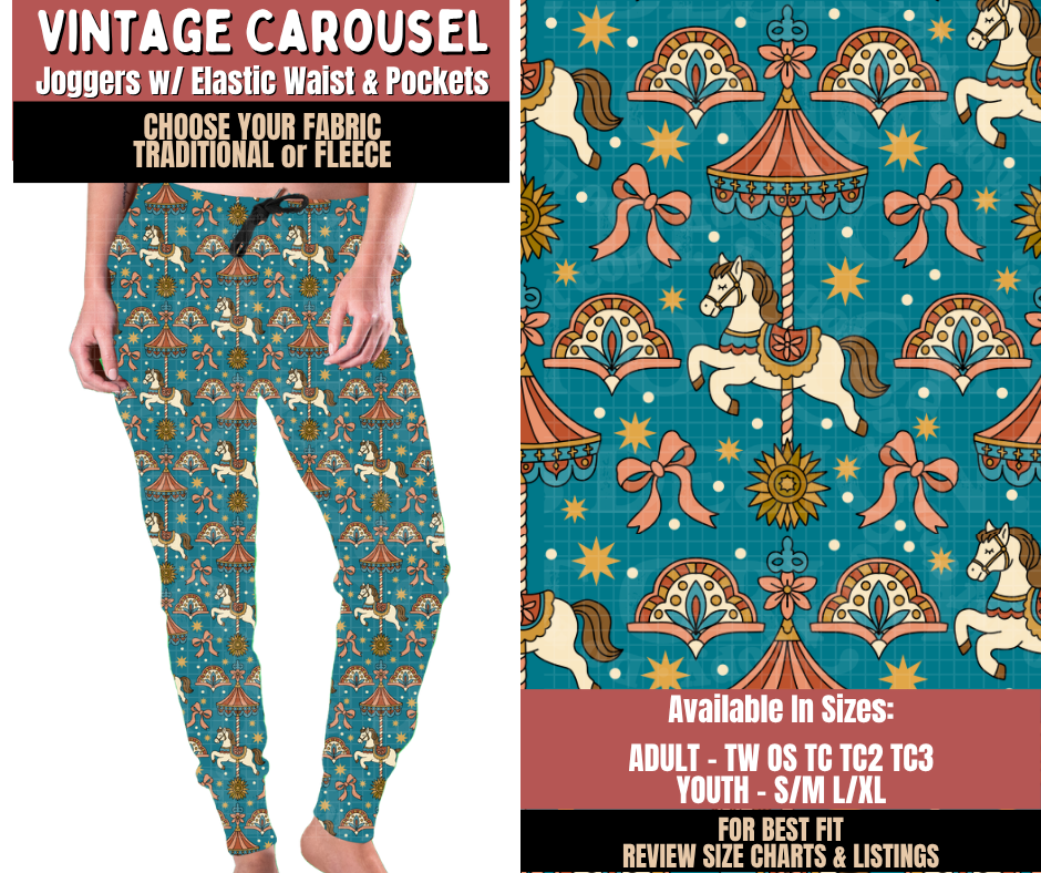 Preorder! Closes 10/22. ETA Jan. Vintage Carousel Joggers Choose Fleece or Traditional