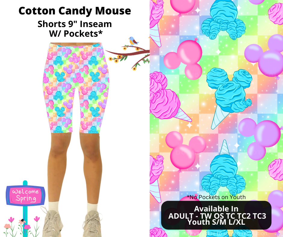 Preorder! Closes 1/27. ETA April. Cotton Candy Mouse 9" Inseam Shorts w/wo Pockets