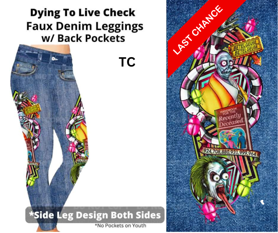 Dying To Live Check Full Length Faux Denim w/ Side Leg Designs