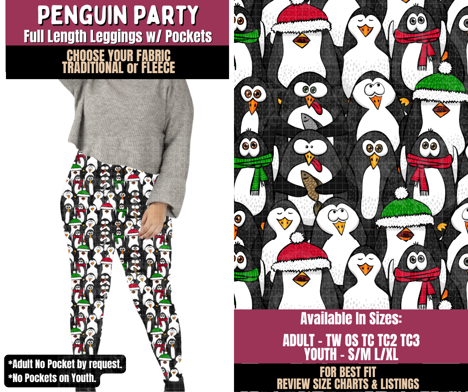 Preorder! Closes 8/27. ETA Nov. Penguin Party Leggings Choose Fleece or Traditional