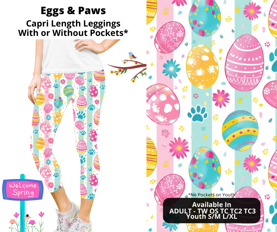 Preorder! Closes 1/22. ETA April. Eggs & Paws Capri Leggings w/wo Pockets