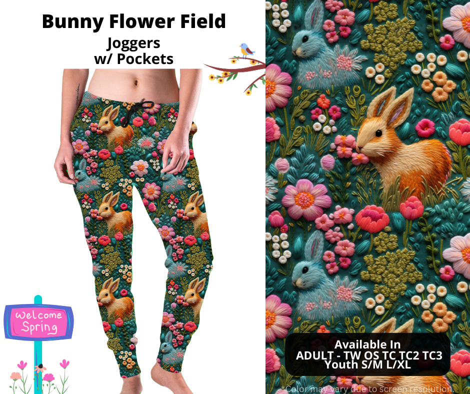 Preorder! Closes 1/27. ETA April. Bunny Flower Field Joggers