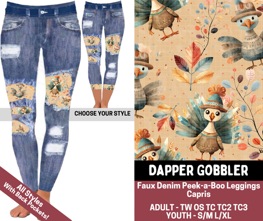 Preorder! Closes 7/23. ETA Oct. Dappler Gobbler Combo Faux Denim Peekaboo Legging Lengths