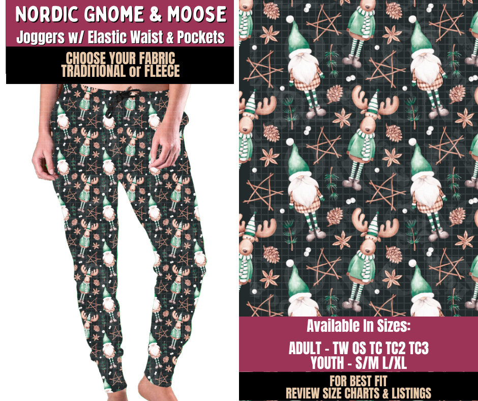 Preorder! Closes 8/27. ETA Nov. Nordic Gnome & Moose Joggers Choose Fleece or Traditional
