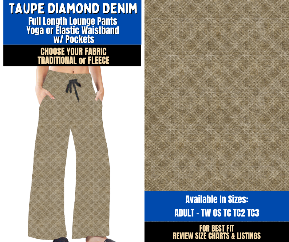 Preorder! Closes 9/16. ETA Dec. Taupe Diamond Denim Lounge Pants Choose Fleece or Traditional
