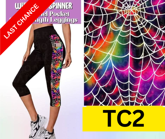 White Web Spinner Side Panel Pocket Capri Length Leggings