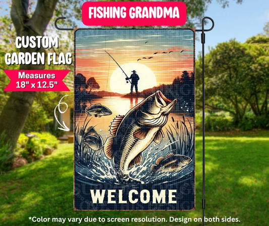 Preorder! Closes 12/25. ETA March. Fishing Grandma Garden Flag