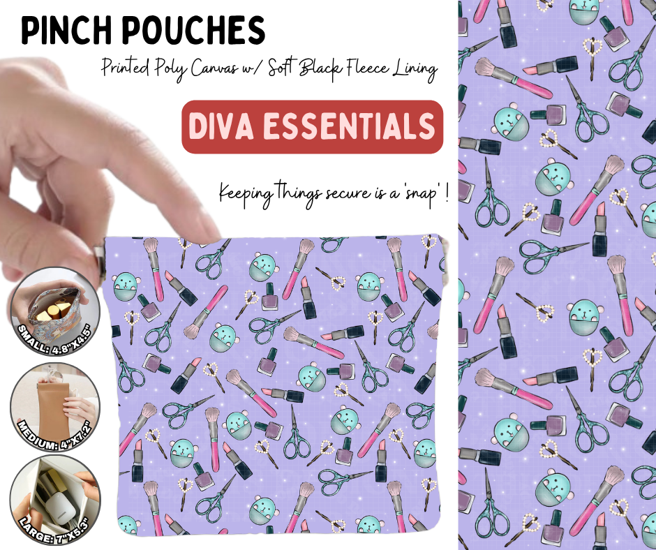 Preorder! Closes 8/19. ETA Nov. Diva Essentials Pinch Pouches in 3 Sizes