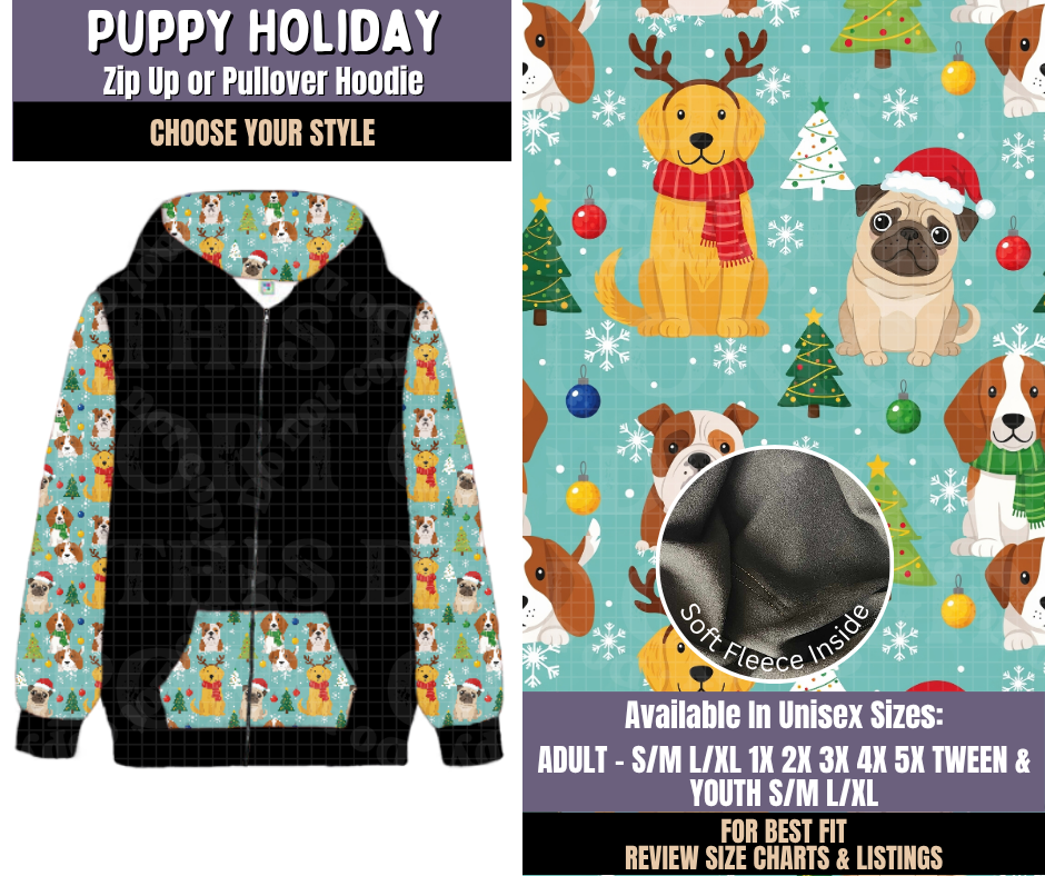 Preorder! Closes 9/3. ETA Dec. Puppy Holiday Zip-Up or Pullover Hoodie