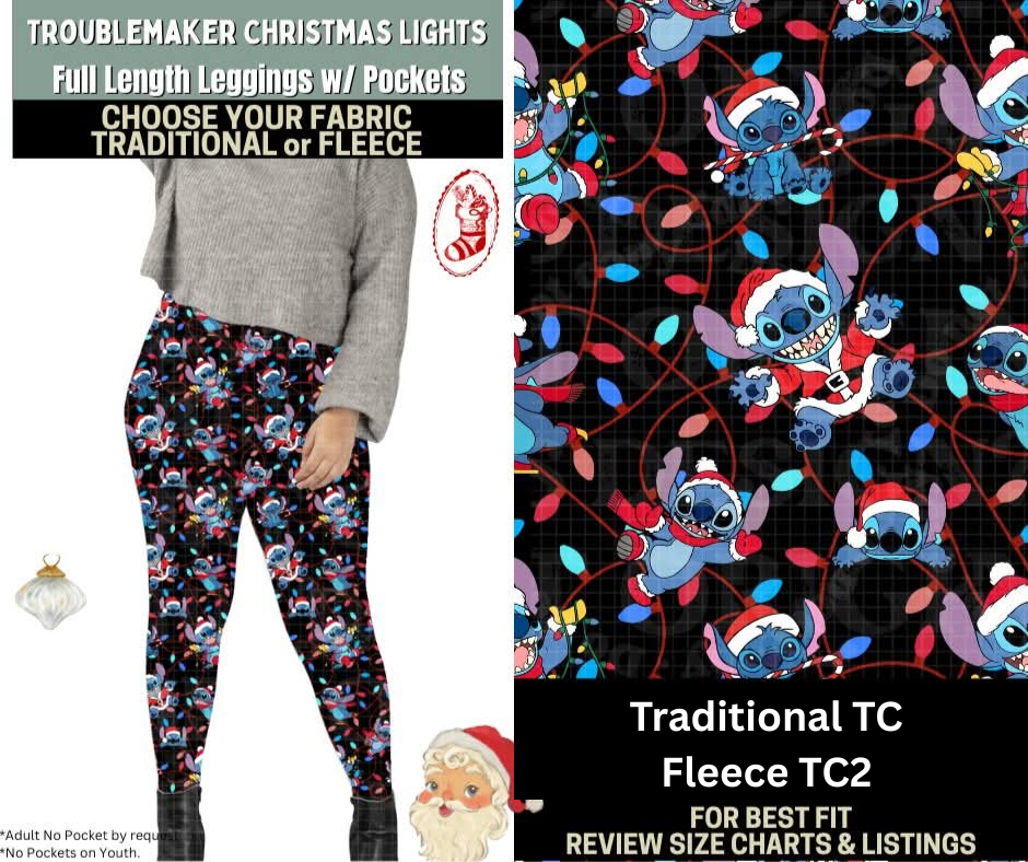Troublemaker Christmas Lights Leggings Choose Fleece or Traditional