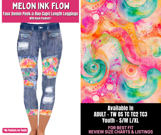 Preorder! Closes 1/1. ETA March. Melon Ink Flow Capri Faux Denim Peekaboo