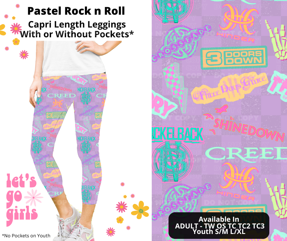 Preorder! Closes 12/16. ETA Feb. Pastel Rock n Roll Capri Leggings w/wo Pockets