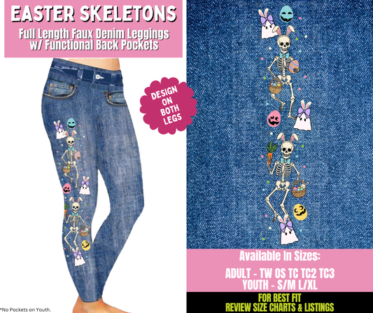 Preorder! Closes 1/21. ETA April. Easter Skeletons Full Length Faux Denim w/ Side Leg Designs