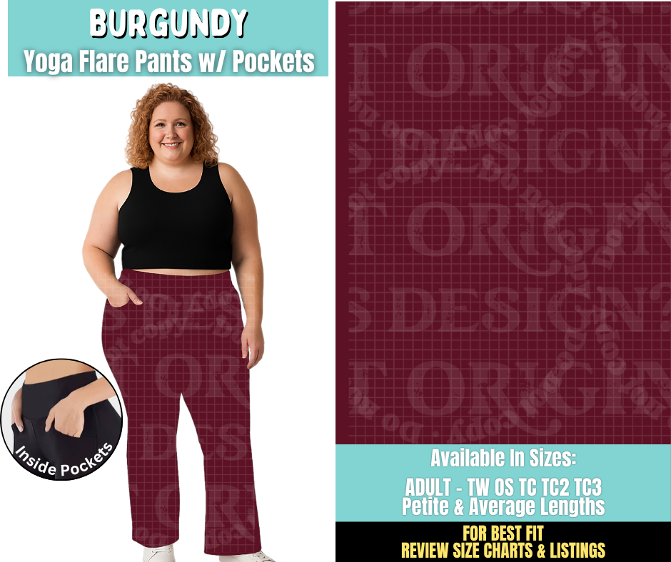 Preorder! Closes 6/25. ETA Sept. Burgundy Yoga Flare Pants