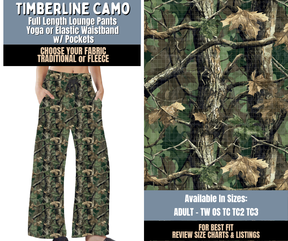 Preorder! Closes 9/24. ETA Dec. Timberline Camo Lounge Pants Choose Fleece or Traditional