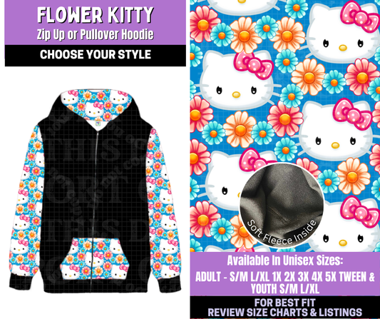 Preorder! Closes 1/5. ETA March. Flower Kitty Zip-Up or Pullover Hoodie