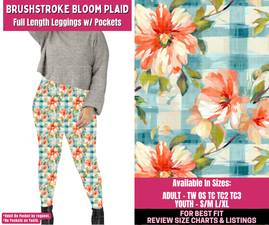 Preorder! Closes 12/31. ETA March. Brushstroke Bloom Plaid Full Length Leggings w/wo Pockets