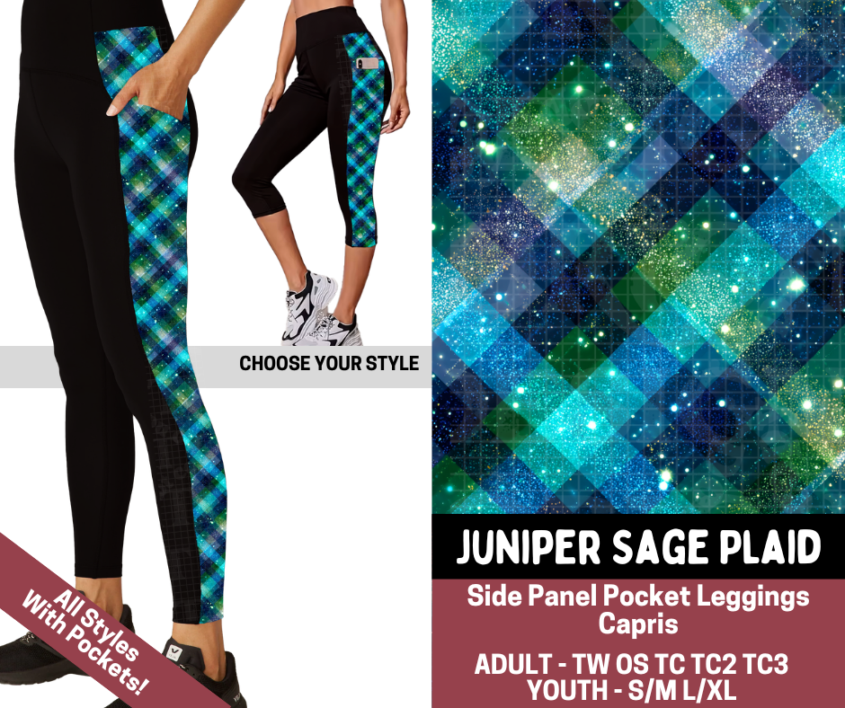 Preorder! Closes 7/23. ETA Oct. Juniper Sage Plaid Combo Side Panel Legging Lengths
