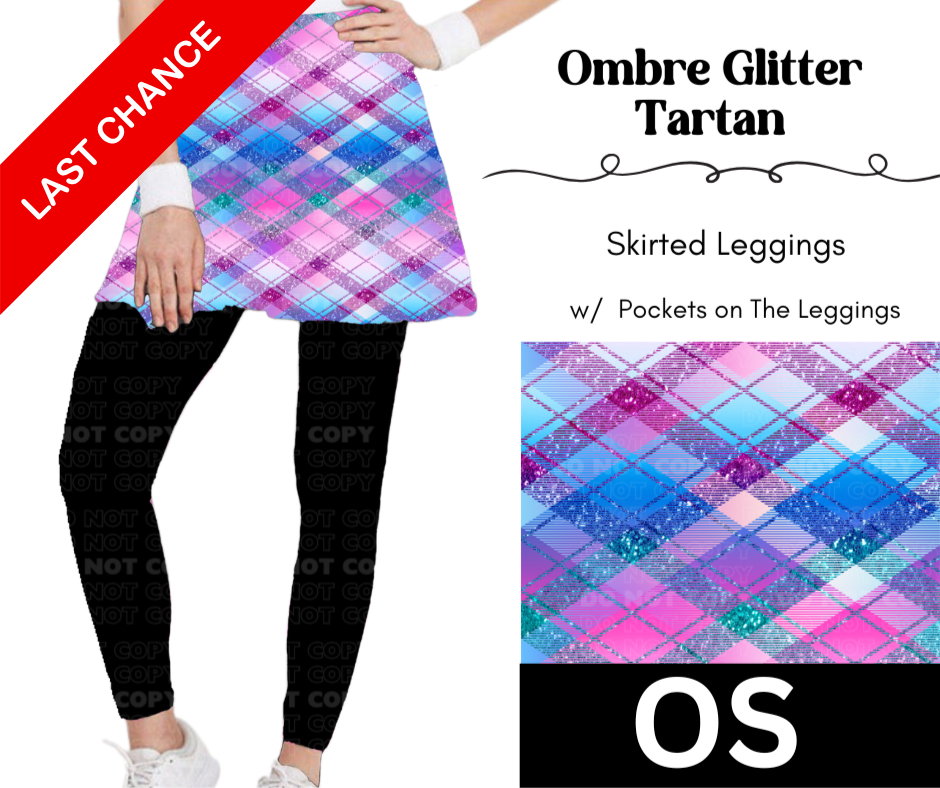 Ombre Glitter Tartan Skirted Full Length Leggings w/ Pockets
