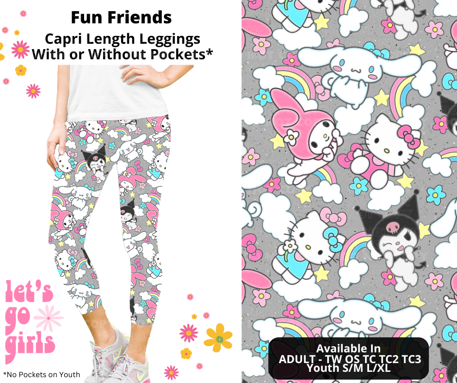 Preorder! Closes 12/16. ETA Feb. Fun Friends Capri Leggings w/wo Pockets