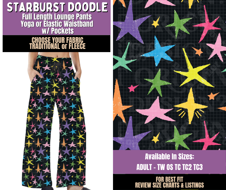 Preorder! Closes 9/23. ETA Dec. Starburst Doodle Lounge Pants Choose Fleece or Traditional