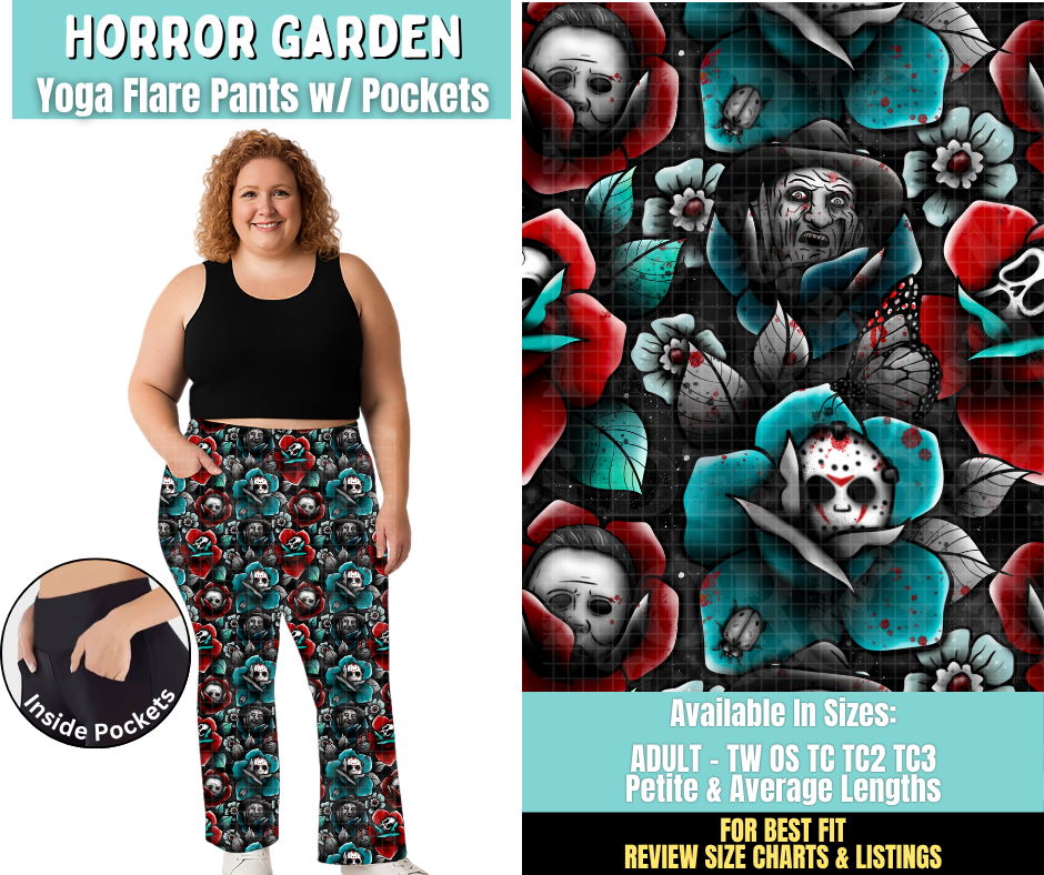 Preorder! Closes 6/25. ETA Sept. Horror Garden Yoga Flare Pants