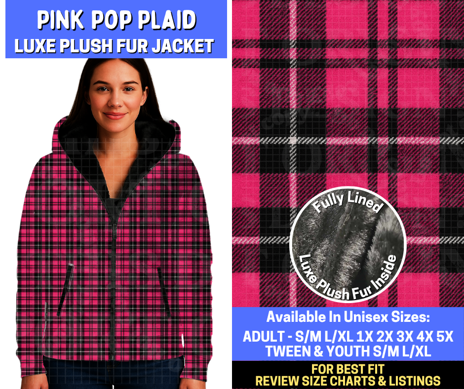 Preorder! Closes 10/29. ETA Jan. Pink Pop Plaid Luxe Fur Jacket