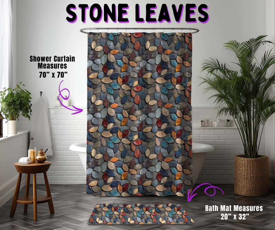 Preorder! Closes 10/21. ETA Jan. Stone Leaves Custom Shower Curtain and/or Bath Mat