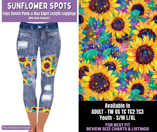 Preorder! Closes 12/18. ETA March. Sunflower Spots Capri Faux Denim Peekaboo