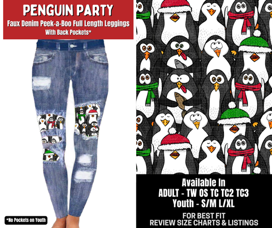 Preorder! Closes 8/31. ETA Dec. Penguin Party Full Length Faux Denim Peekaboo