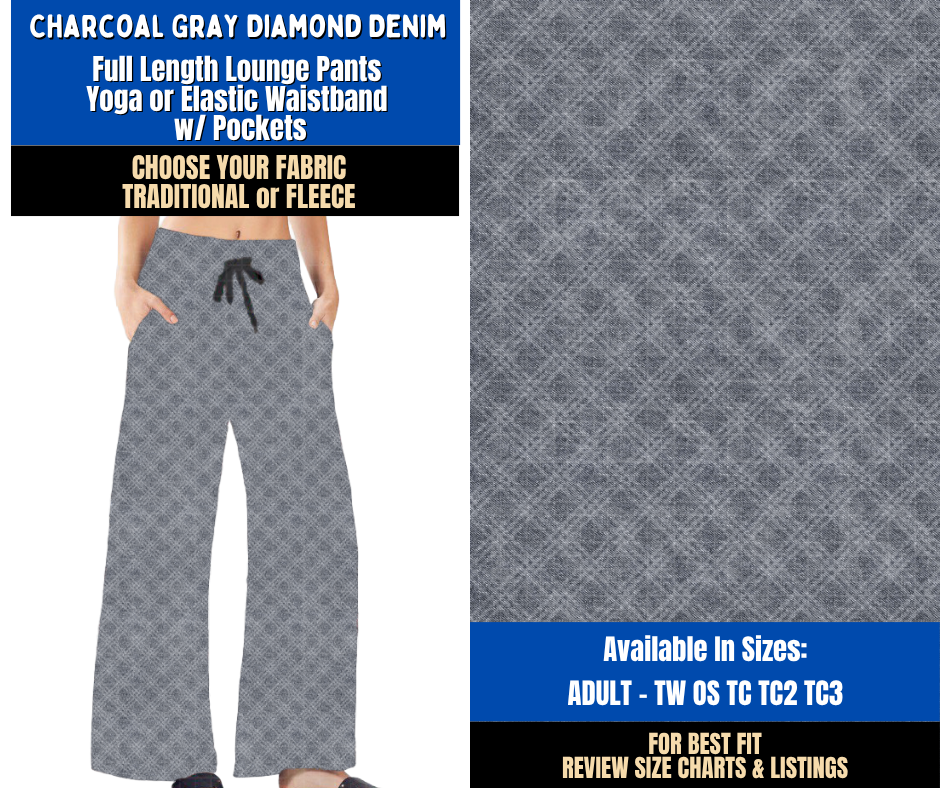 Preorder! Closes 9/16. ETA Dec. Charcoal Gray Diamond Denim Lounge Pants Choose Fleece or Traditional