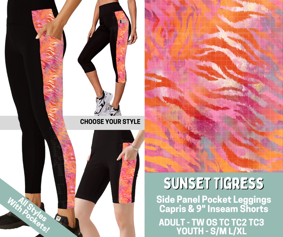 Preorder! Closes 5/20. ETA Aug. Sunset Tigress Combo Side Panel Legging Lengths