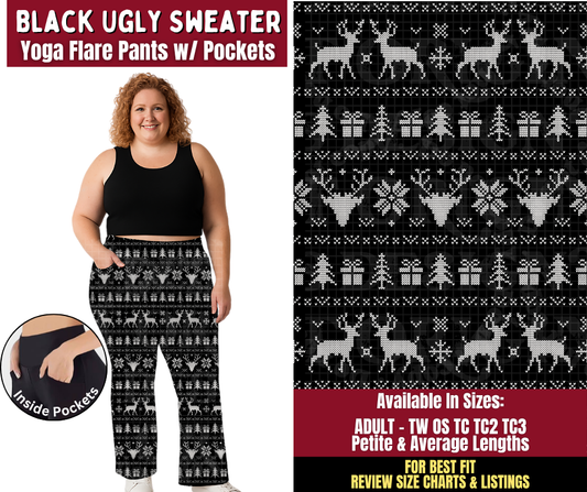 Preorder! Closes 8/24. ETA Nov. Black Ugly Sweater Yoga Flare Pants