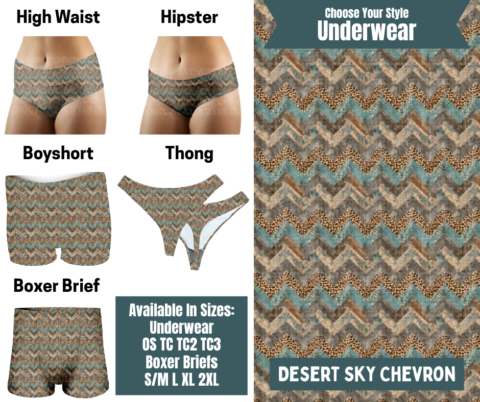 Preorder! Closes 9/30. ETA Dec. Dessert Sky Chevron Hipster, High Waist, Boyshort, & Thong Underwear & Boxer Briefs