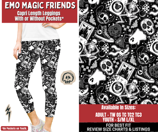 Preorder! Closes 12/22. ETA March. Emo Magic Friends Capri Length Leggings w/wo Pockets