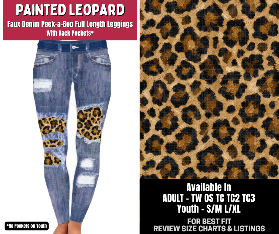 Preorder! Closes 10/14. ETA Jan. Painted Leopard Full Length Faux Denim Peekaboo