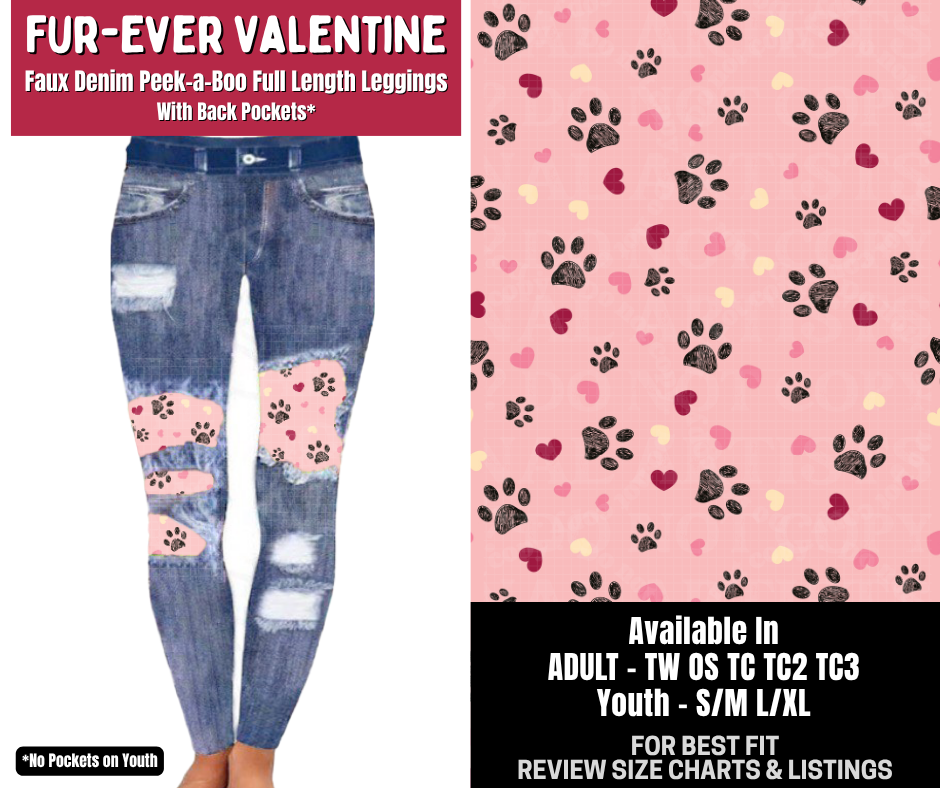 Preorder! Closes 10/14. ETA Jan. Fur-Ever Valentine Full Length Faux Denim Peekaboo