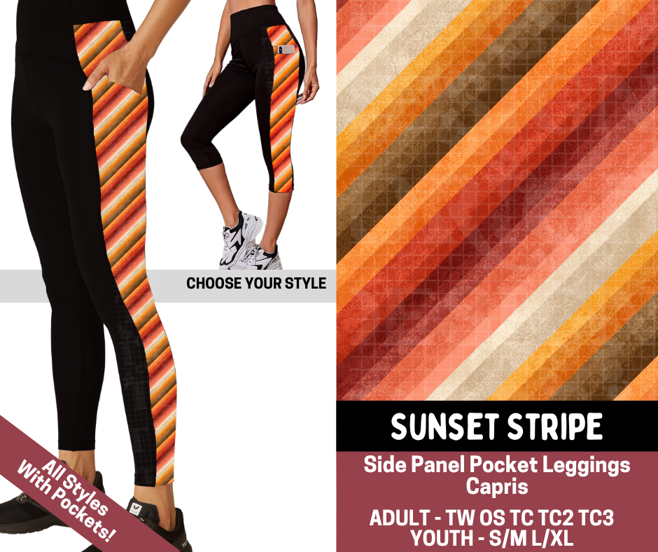 Preorder! Closes 7/23. ETA Oct. Sunset Stripe Combo Side Panel Legging Lengths