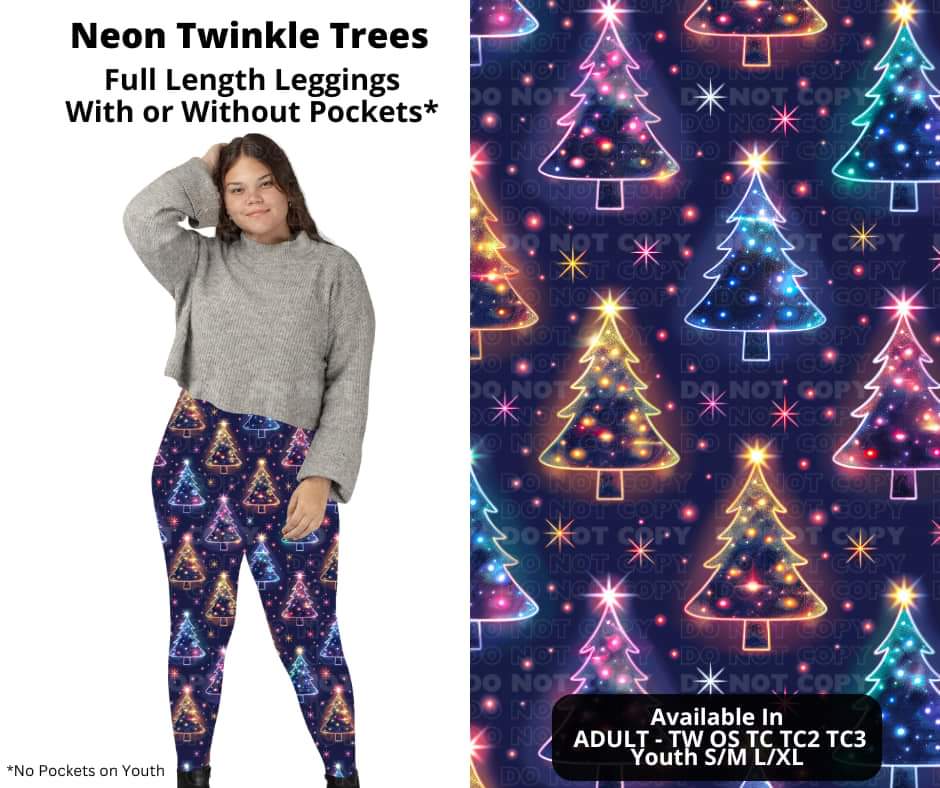 Neon Twinkle Trees Full Length Leggings w/ Pockets