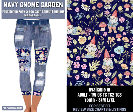 Preorder! Closes 1/8. ETA March. Navy Gnome Garden Capri Faux Denim Peekaboo